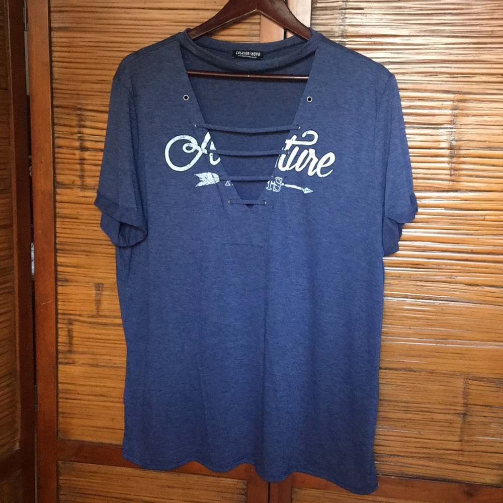 Strappy Navy V-Neck by Fashion Nova Size 3xl